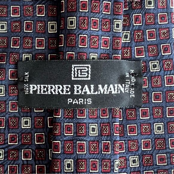 2for25 Pierre BALMAIN Silk Handmade Mens Tie Burgundy Geometric Vintage Designer - Picture 5 of 11
